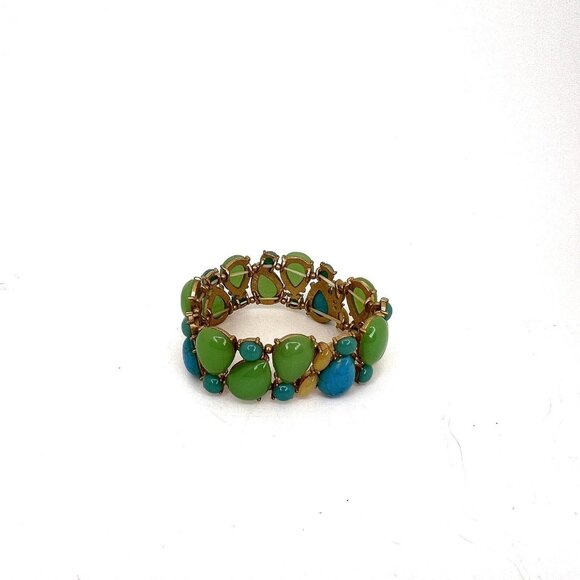 Teal  and Blue Goldtone Enamel Costume Jewelry  Bracelet Faux Jade and Turquoise - Picture 6 of 6
